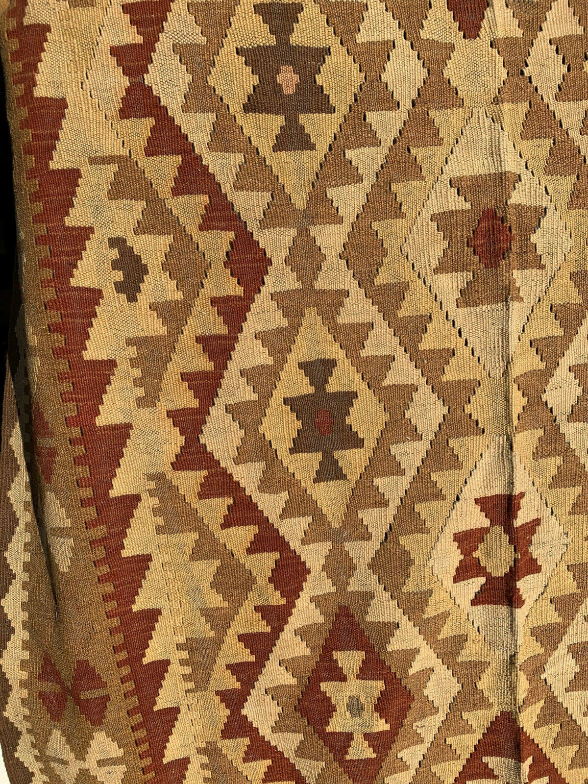 MSRP 750 Afghan Handknotted Mimana Kilim Ivory Brown Wool Rug 410 x 64