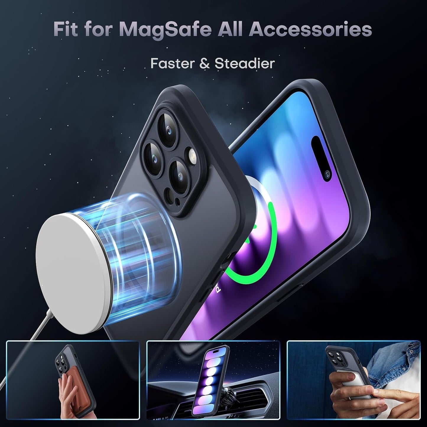 TOCOL -BLACK Magnetic iPhone 15 Pro fit MagSafe Translucent Matte Back