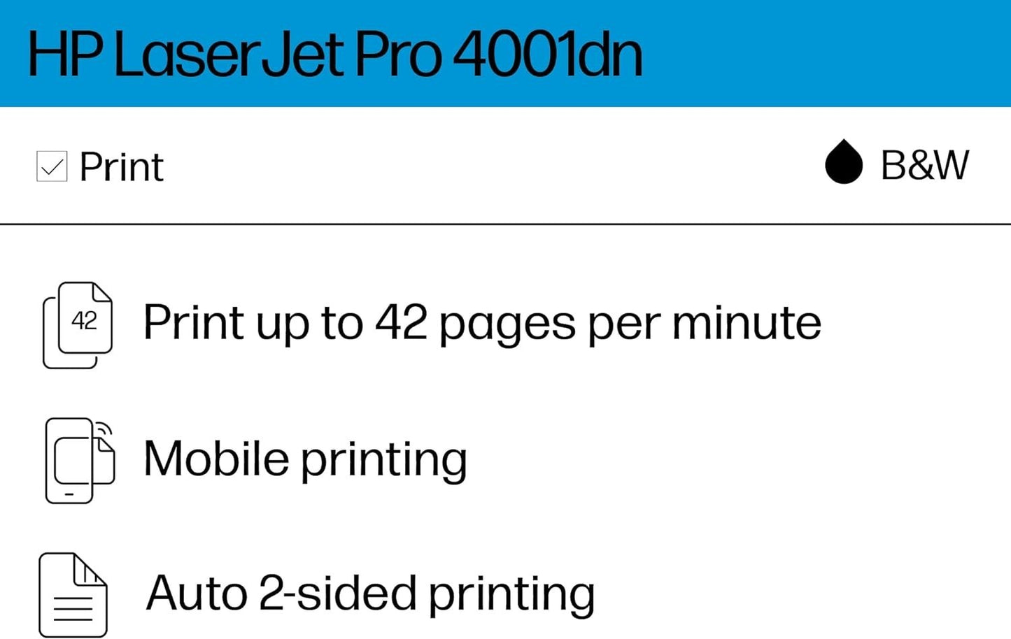 HP LaserJet Pro 4001ne Printer – Fast Mono, Ethernet/USB, Small Teams