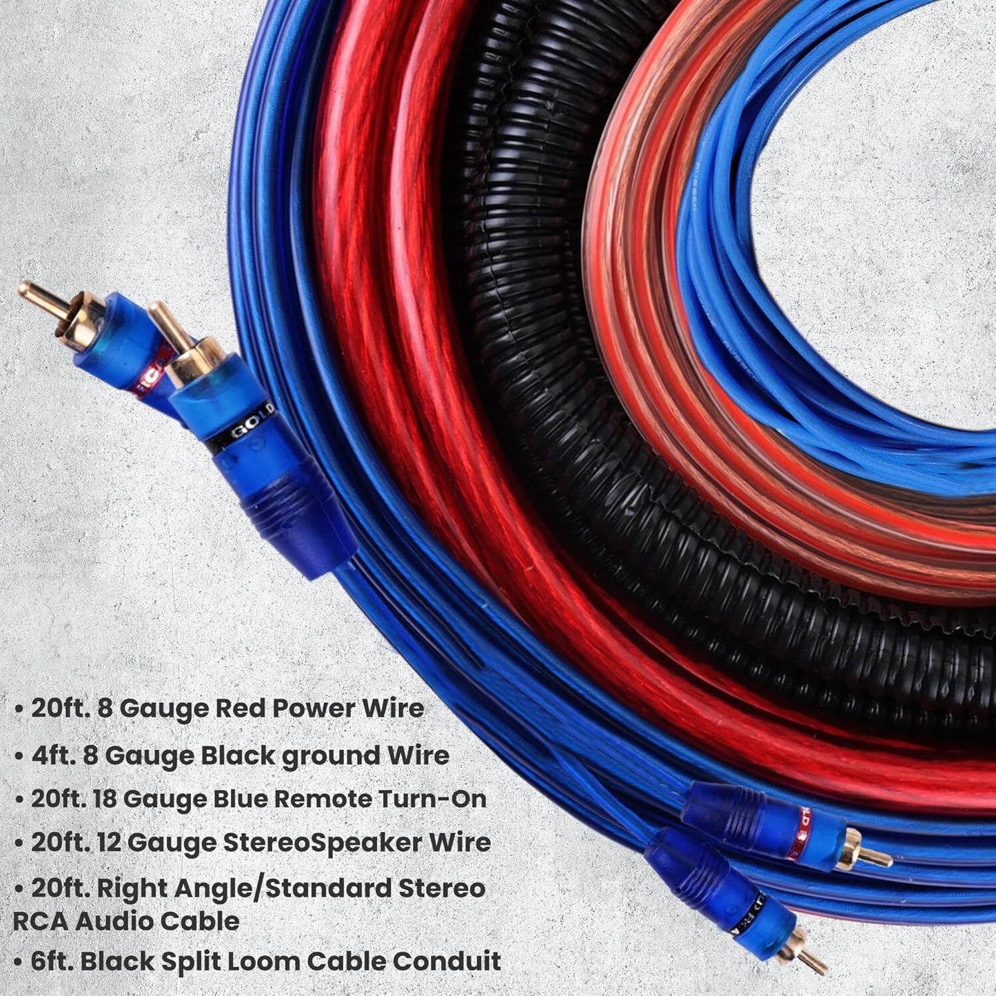 Car Audio Wiring Kit 20Ft 8 Gauge Power Wire Watt Amplifier Hookup Ba