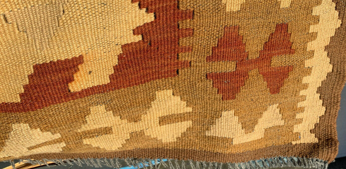 MSRP 750 Afghan Handknotted Mimana Kilim Ivory Brown Wool Rug 410 x 64