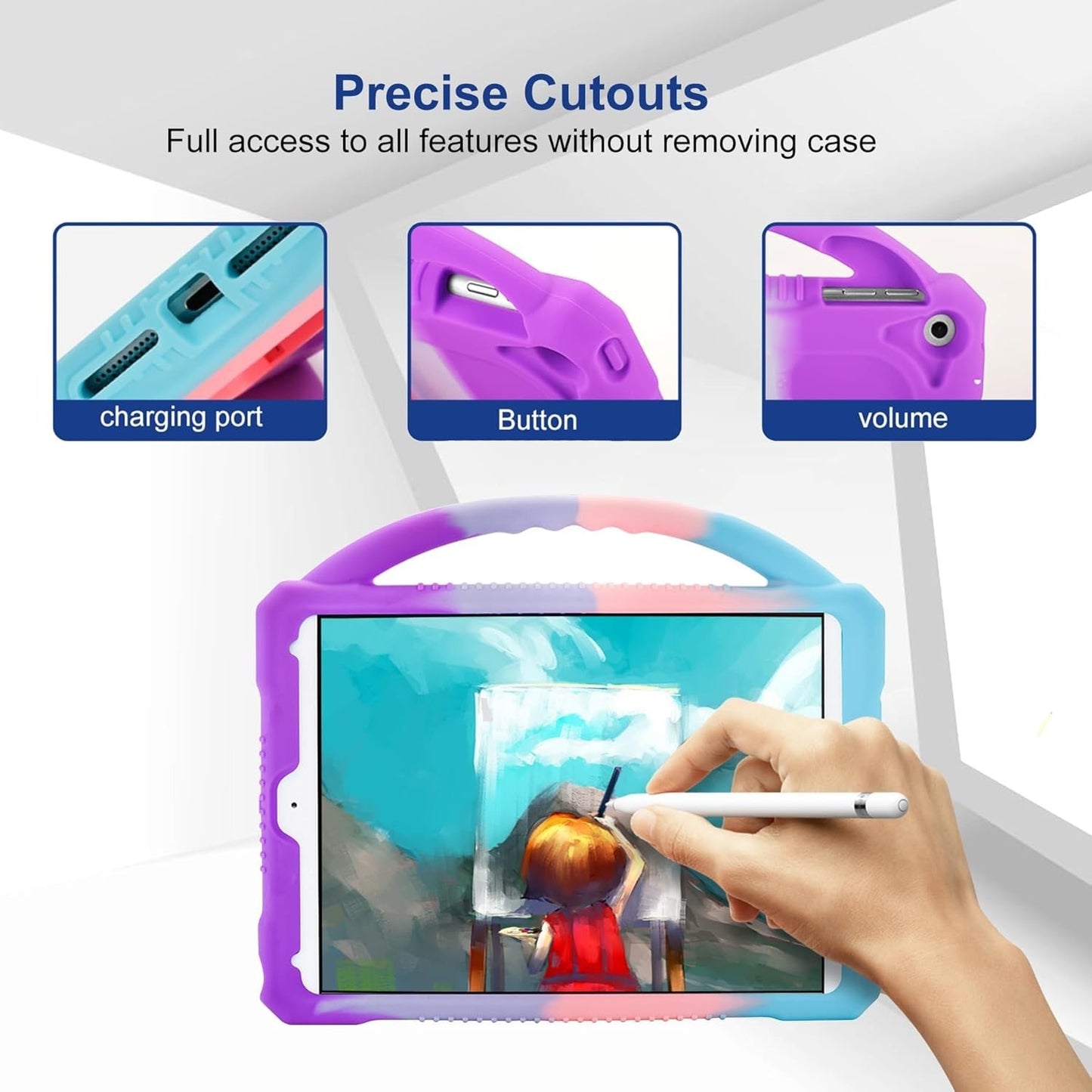 JOGUIIA iPad 9.7" Kids Case – Fits 6th/5th Gen, Air 1/2, Shockproof w/ Handle