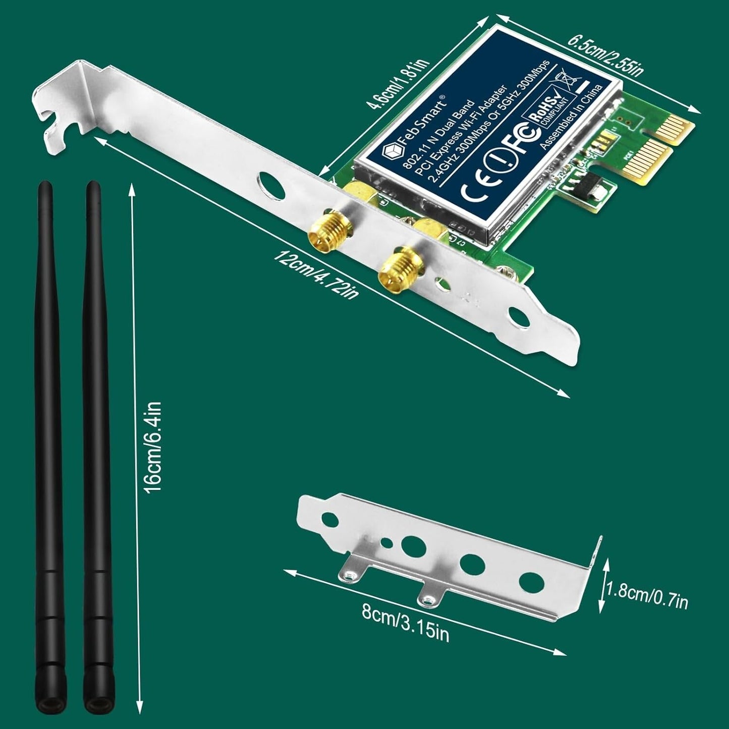 PCIE FebSmart Wireless N Dual Band 600Mbps 24GHz 300Mbps or 5GHz 300Mbps WiFi