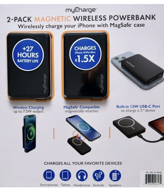myCharge Magnetic Wireless Powerbank USB-C 5000mAh 2 Pack Black