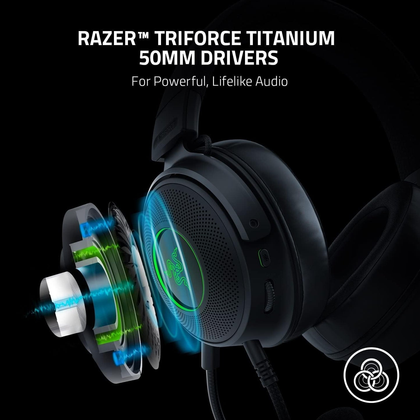 Razer Kraken V3 USB Headset THX Audio, RGB Lighting, Memory Foam, Detachable Mic
