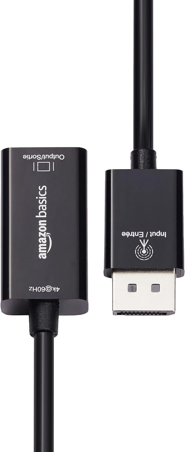 DisplayPort to HDMI Converter – Amazon Basics, 4K@60Hz, Not USB Compatible