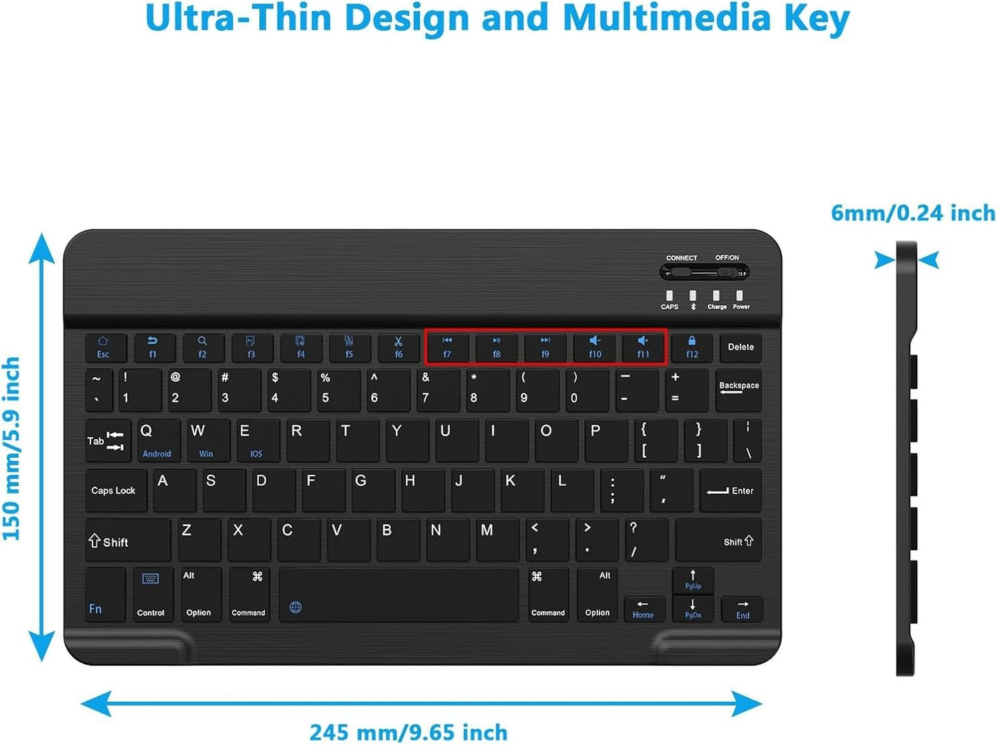 Ultra-Slim Bluetooth Keyboard for iPad/iPhone/Android/Tablet – Rechargeable