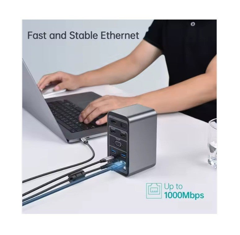 CHOETECH 15-in-1 USB-C Dock – 4 Displays, 100W PD, 4K HDMI, Ethernet