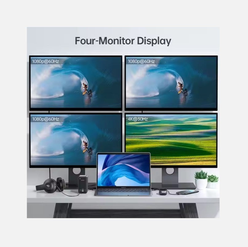 CHOETECH 15-in-1 USB-C Dock – 4 Displays, 100W PD, 4K HDMI, Ethernet