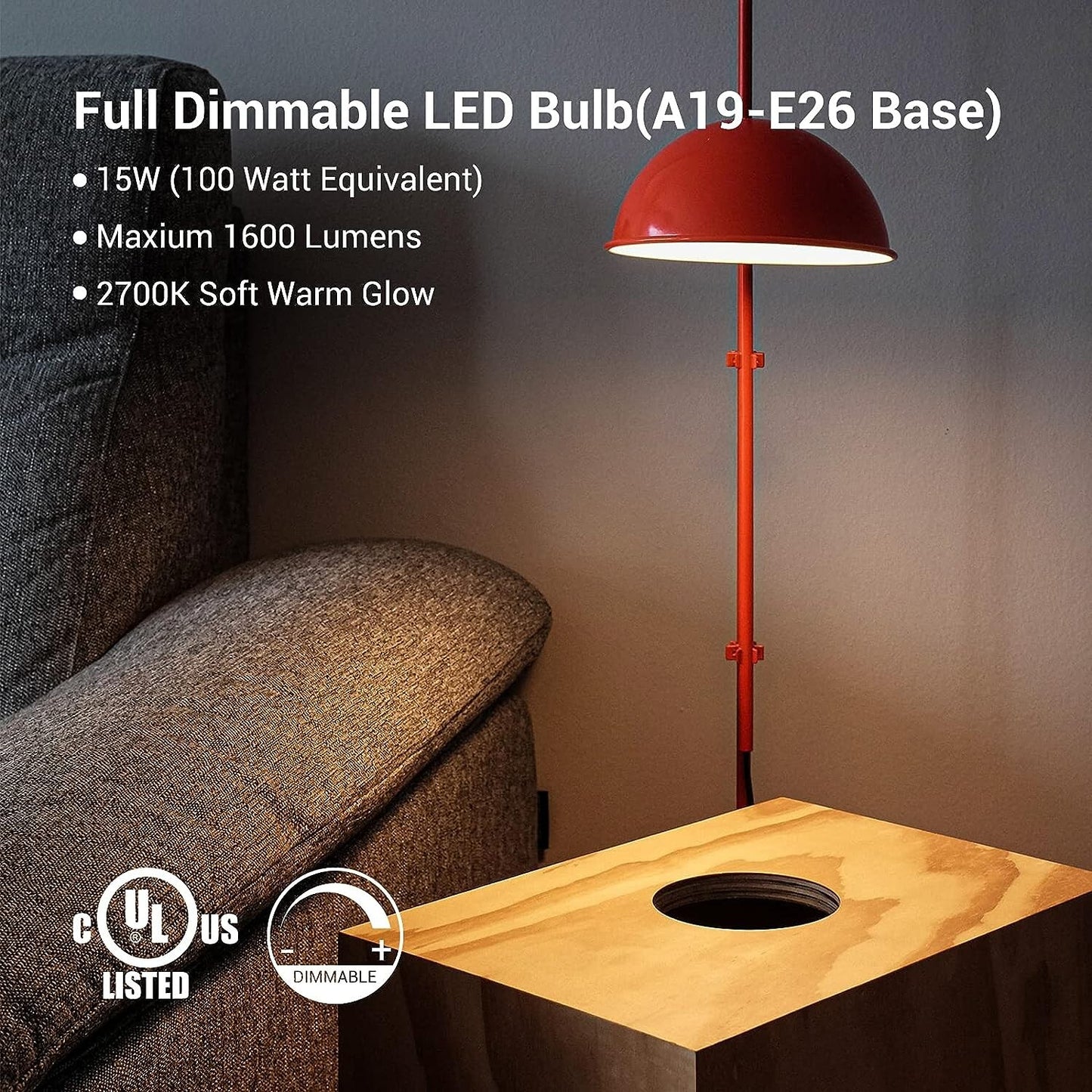 DEWENWILS A19 4 Pack Light Bulb Equivalent Dimmable Bulbs