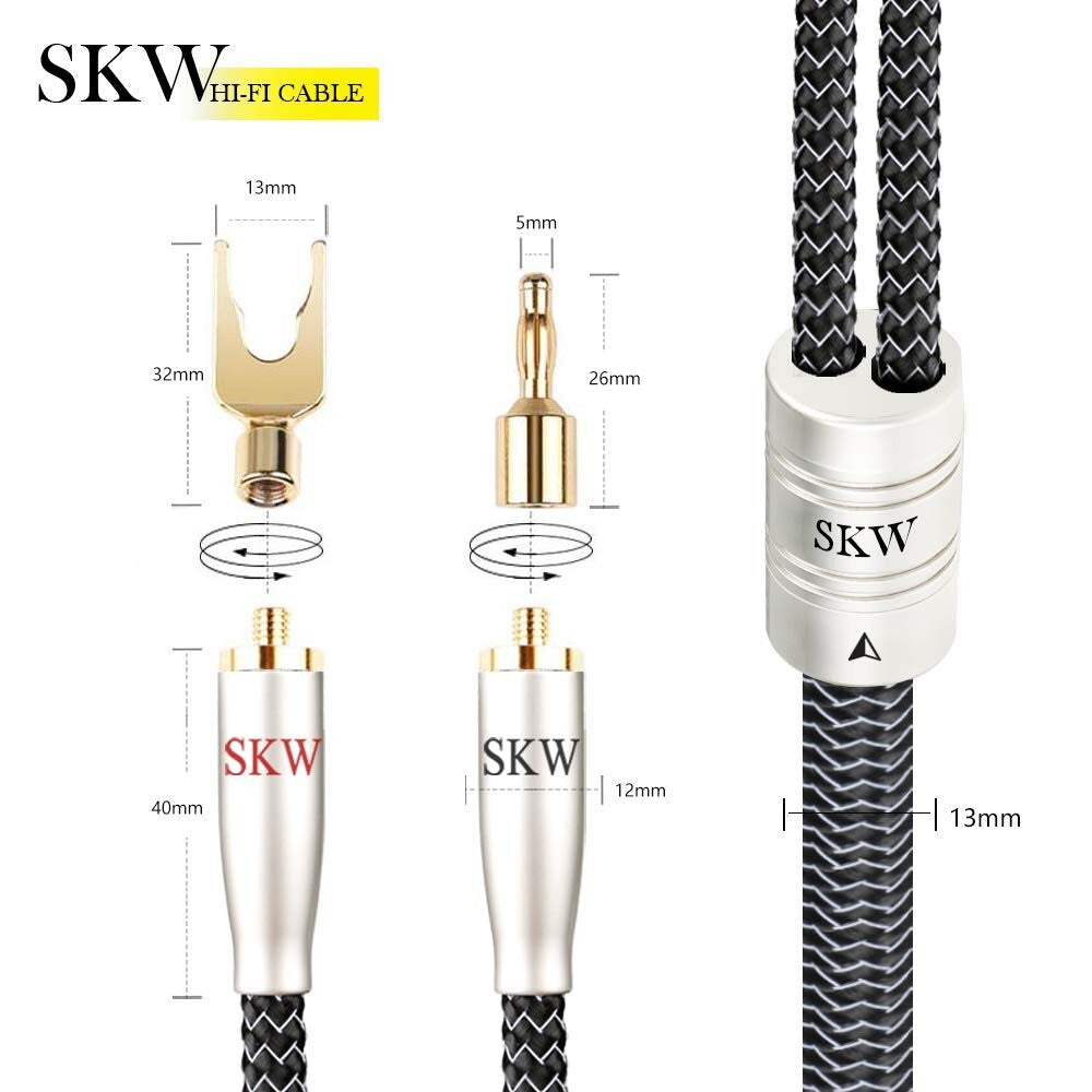 High End WG Series A Pair Speaker Cable w Convertible Banana Spade Plugs 10ft