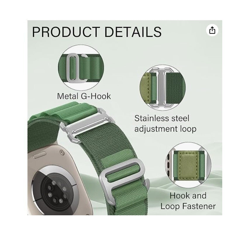 Zsuoop Alpine Loop Nylon Bands Compatible w Apple Watch Ultra 49 45 44 42 GHoo