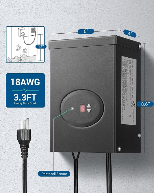 DEWENWILS 200WLow Voltage Landscape Transformer Outdoor Weatherproof Transforme