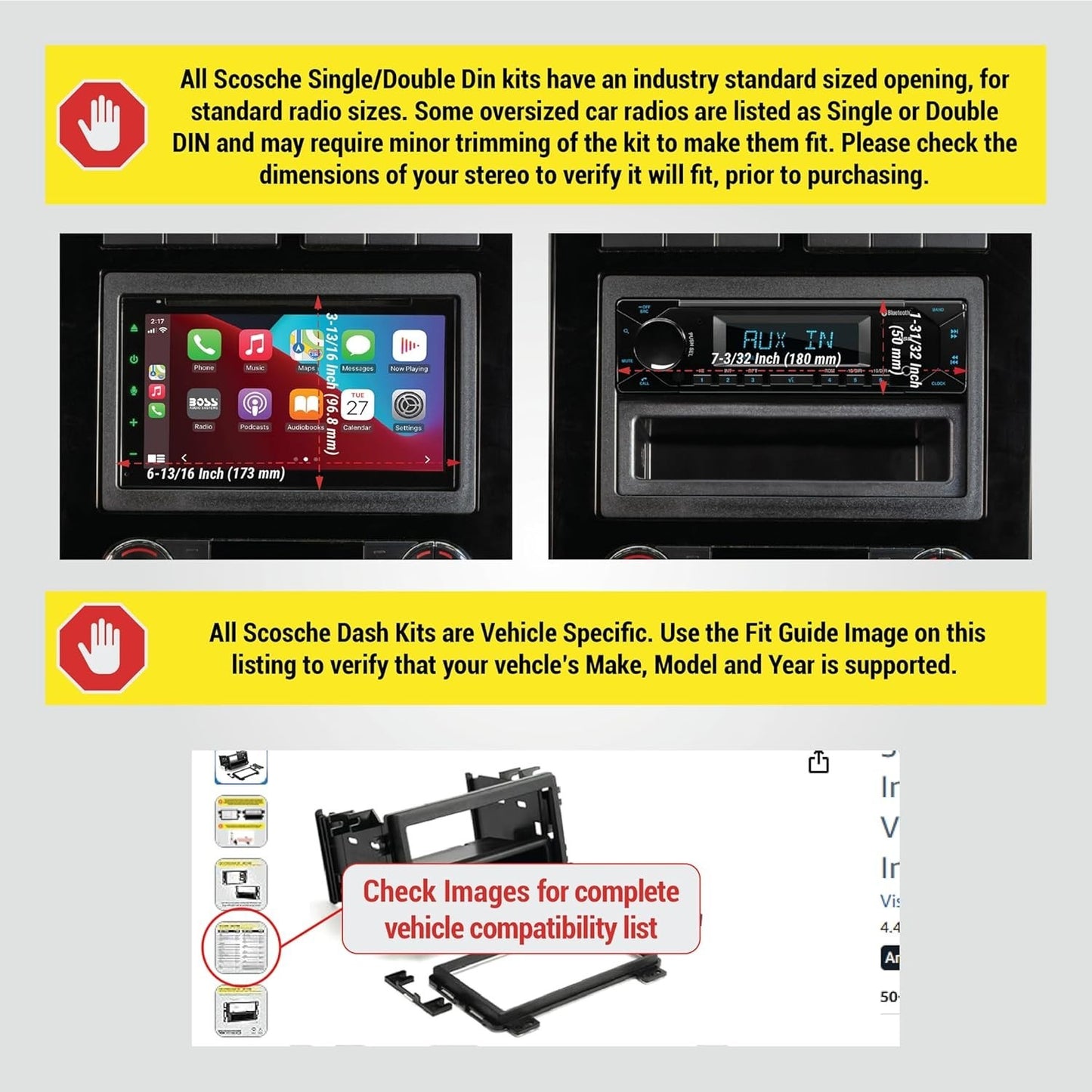 Scosche FD3090B Dash Kit – Double or Single DIN w/ Pocket, 1995‑2016 Ford & More