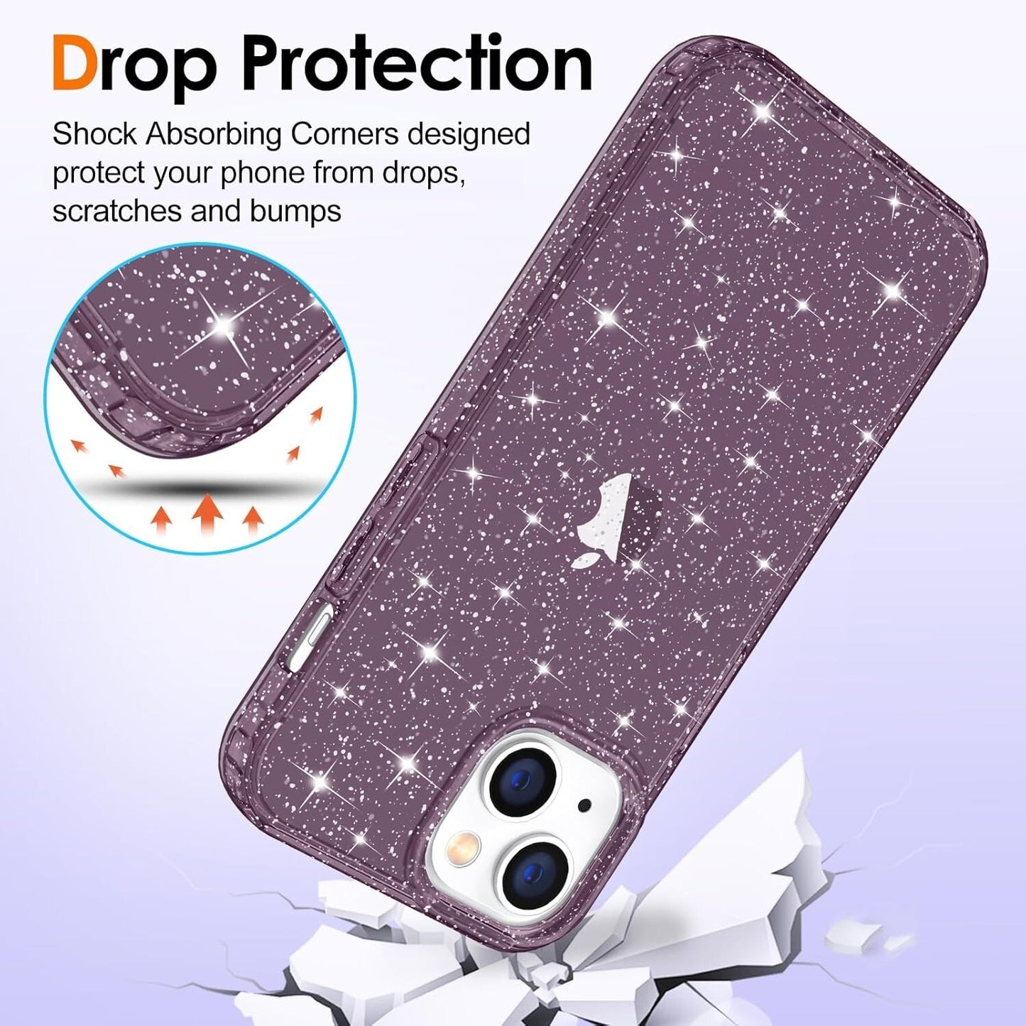 Hython iPhone 15 Plus Glitter Clear Glitter Sparkly Shiny AntiScratch