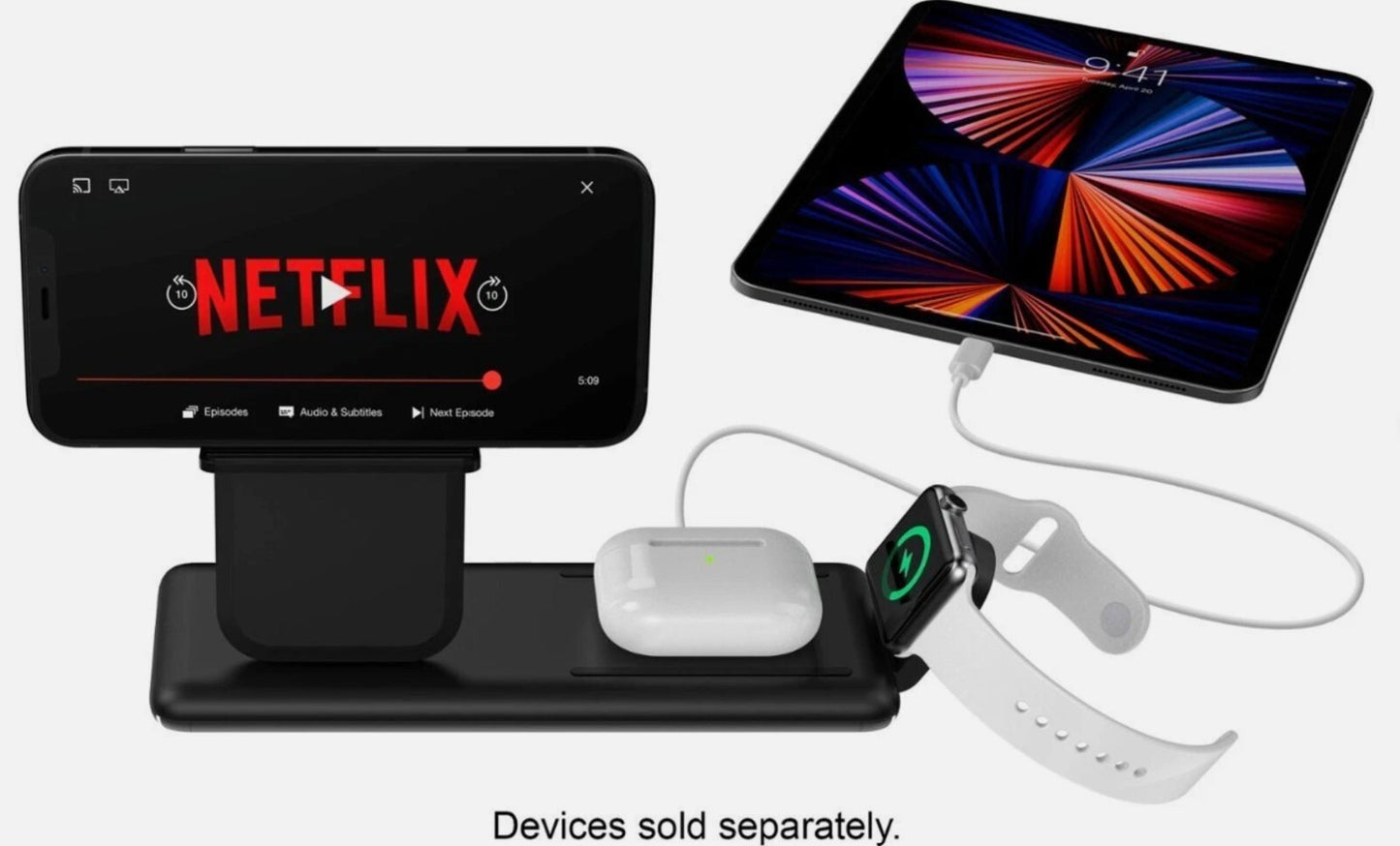 15W myCharge 4in1 Fast Charge Wireless Charging Pad Stand most Cell Phones