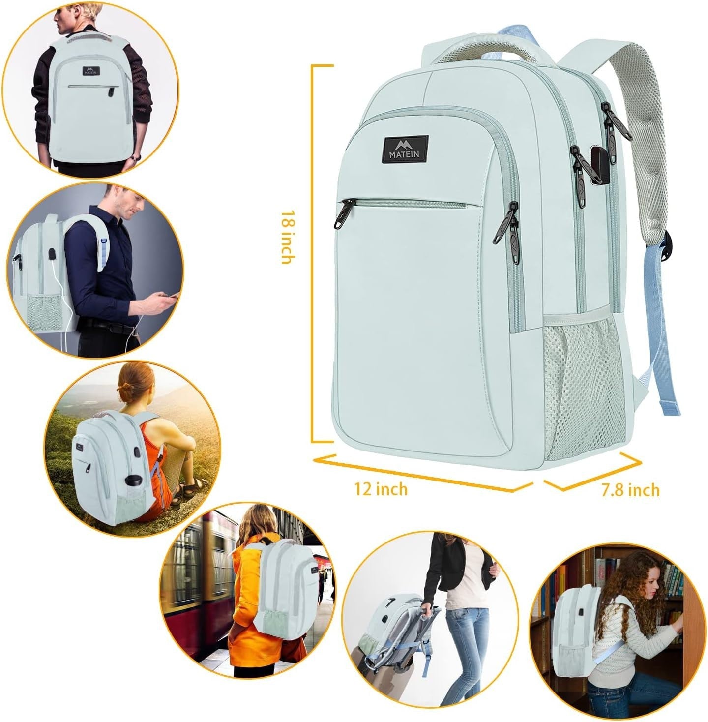 MATEIN School Laptop Backpack – Lightweight, USB Charging, Fits 15.6", Gift Idea
