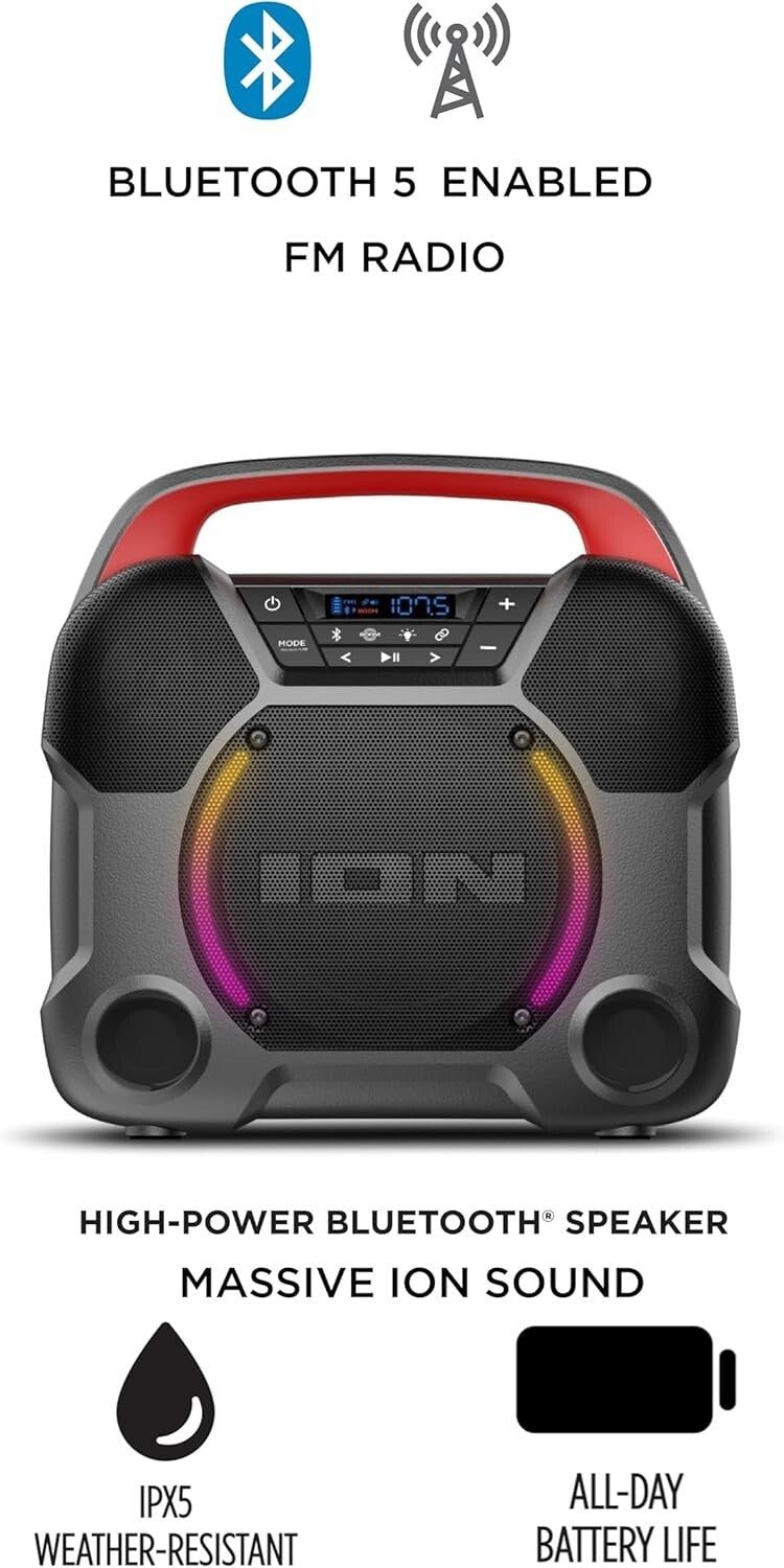 ION Audio Pathfinder Go All Weather Portable Bluetooth Speaker Water Resistant