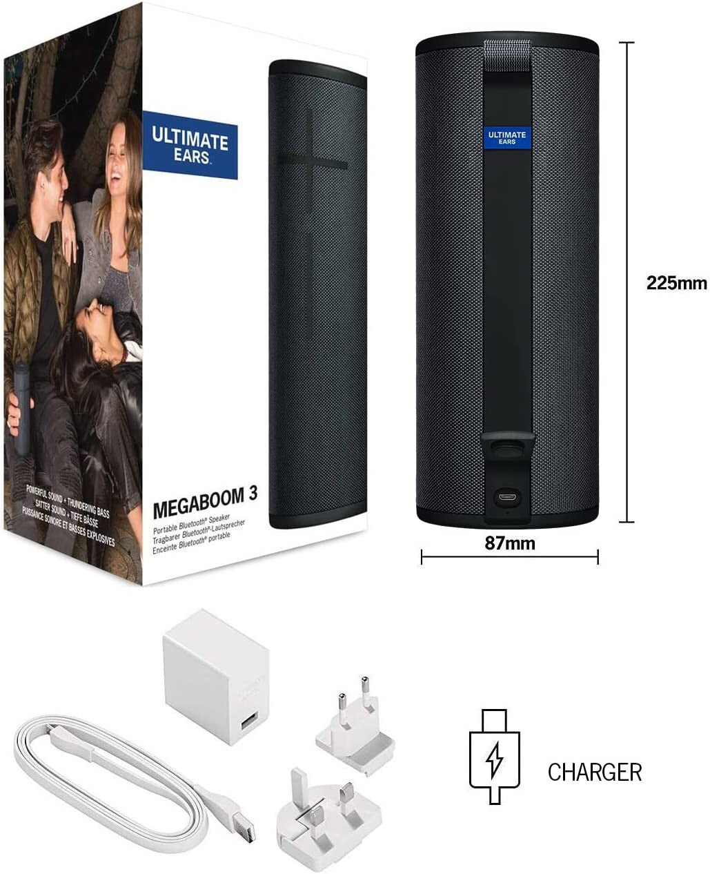 Ultimate Ears MEGABOOM 3 Portable Bluetooth Speaker Powerful BASS 20h - BLACK