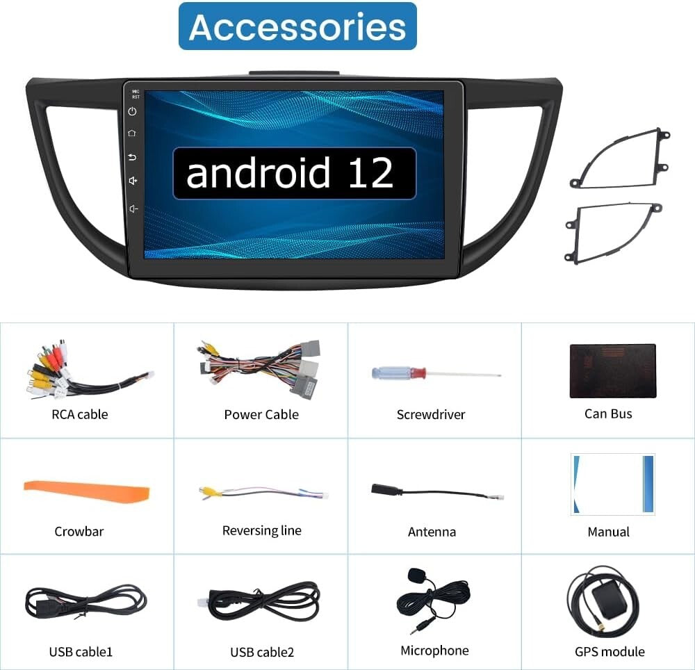 CRV 2012-2016 Honda CarPlay 10 Android 12 Stereo Radio Nav WiFi Bluetoo
