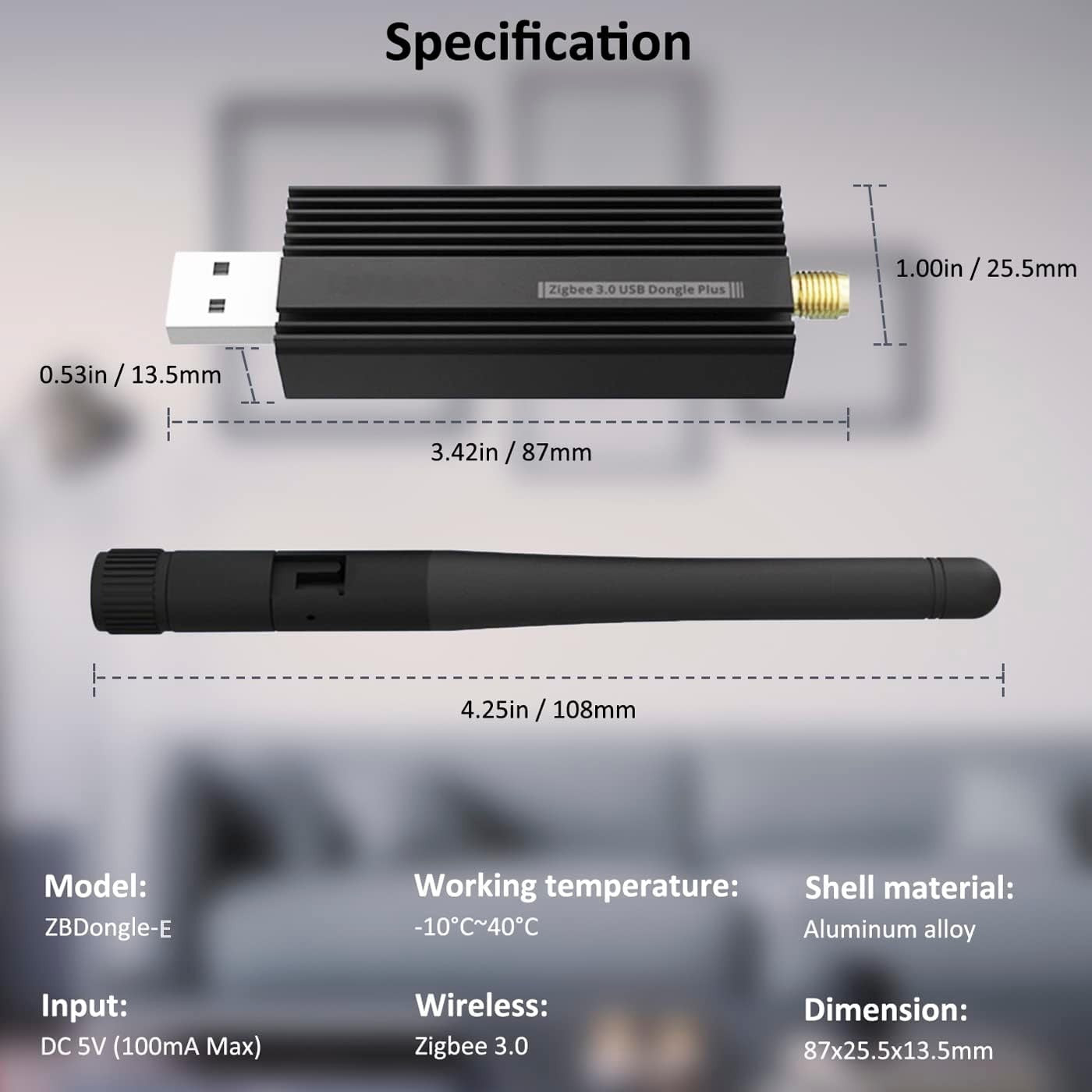 Zigbee 3.0USB Dongle Plus-E Gateway w/ Antenna Universal Zigbee Adapter for Home