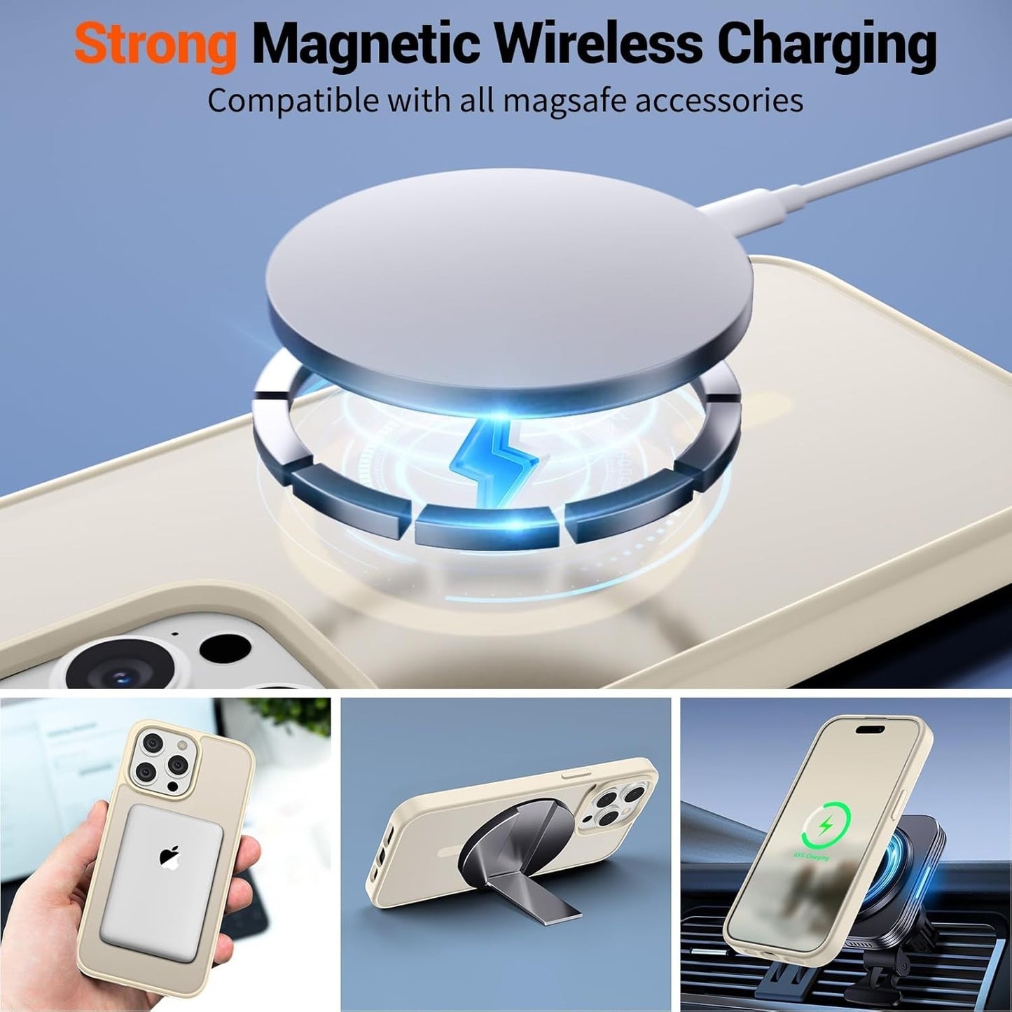 1. SUPFINE iPhone 15 Pro Max Case MagSafe Slim Matte Shockproof Antique White