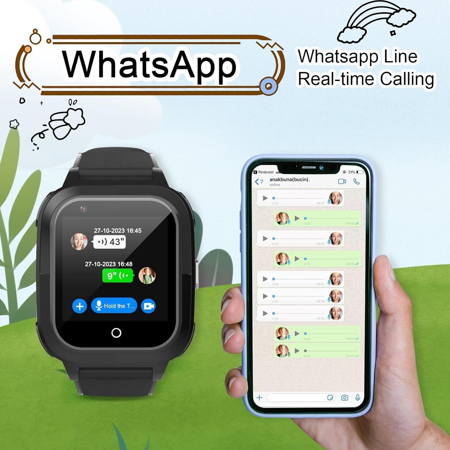 SIM GPS Kids Smartwatch w Card 4G Kids Tracker Whatsapp Line Realtime Calling