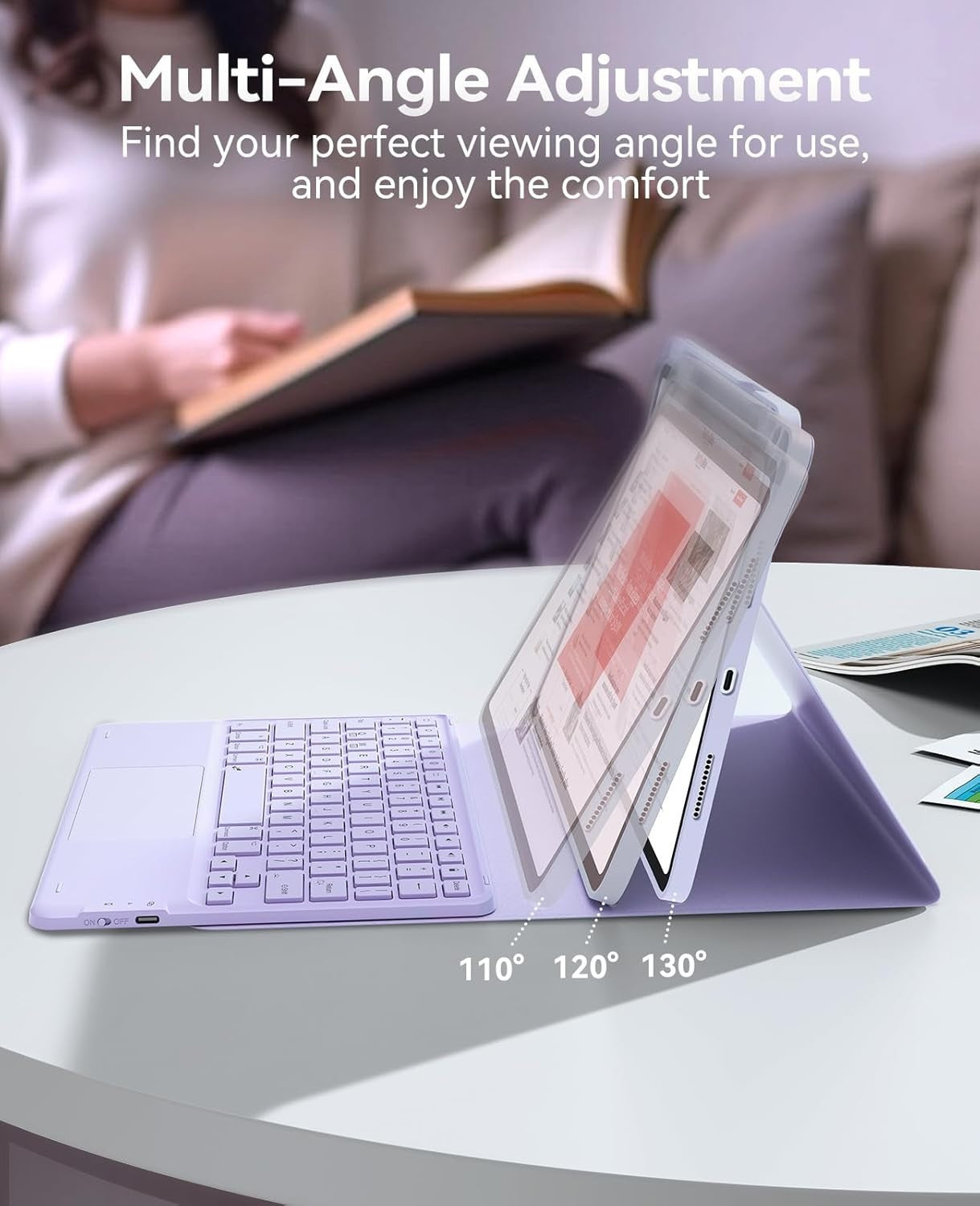 GreenLaw Keyboard Case for iPad Air/Pro 11" – Backlit, Trackpad – Light Purple