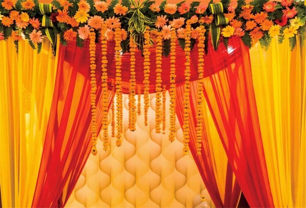 AOFOTO 10x8ft Macrame Wedding Backdrop Indian Marriage Decoration Red Curtain