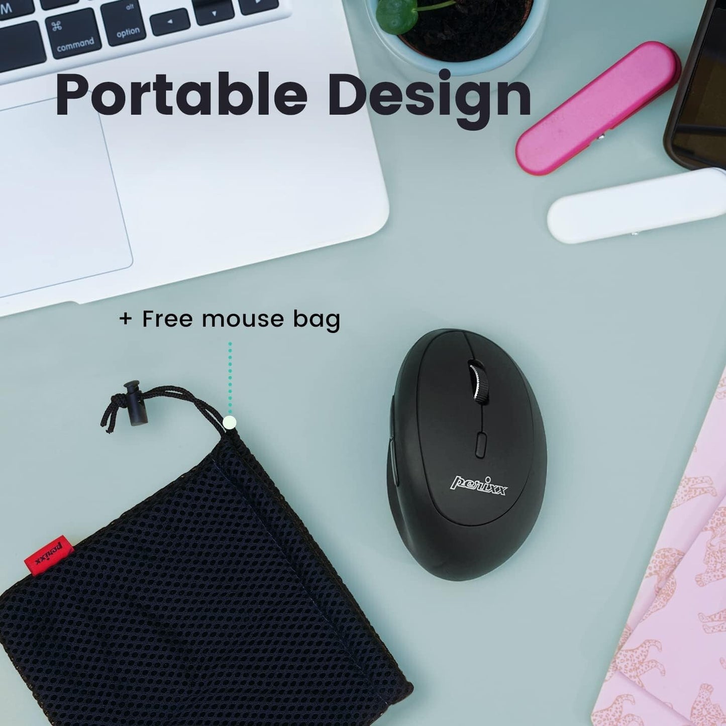 PERIMICE-819B Perixx Bluetooth Portable Vertical Mouse Wireless 3in1 MultiDev