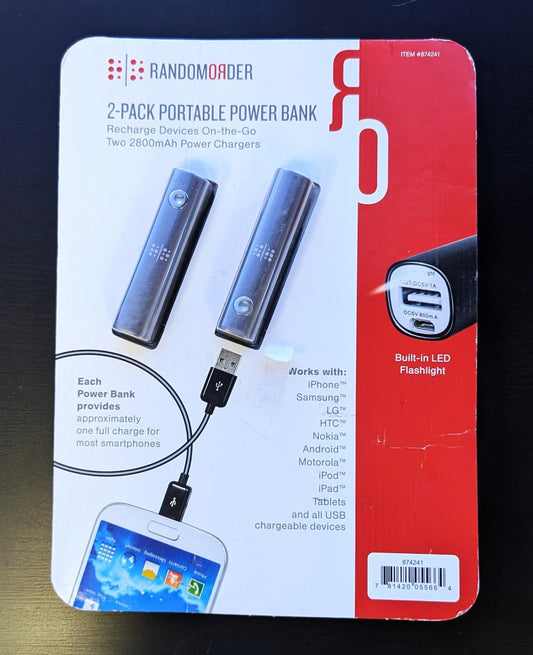 USB NEW Random order 2 Pack Portable Power Bank 2800mAh Chargers Cables