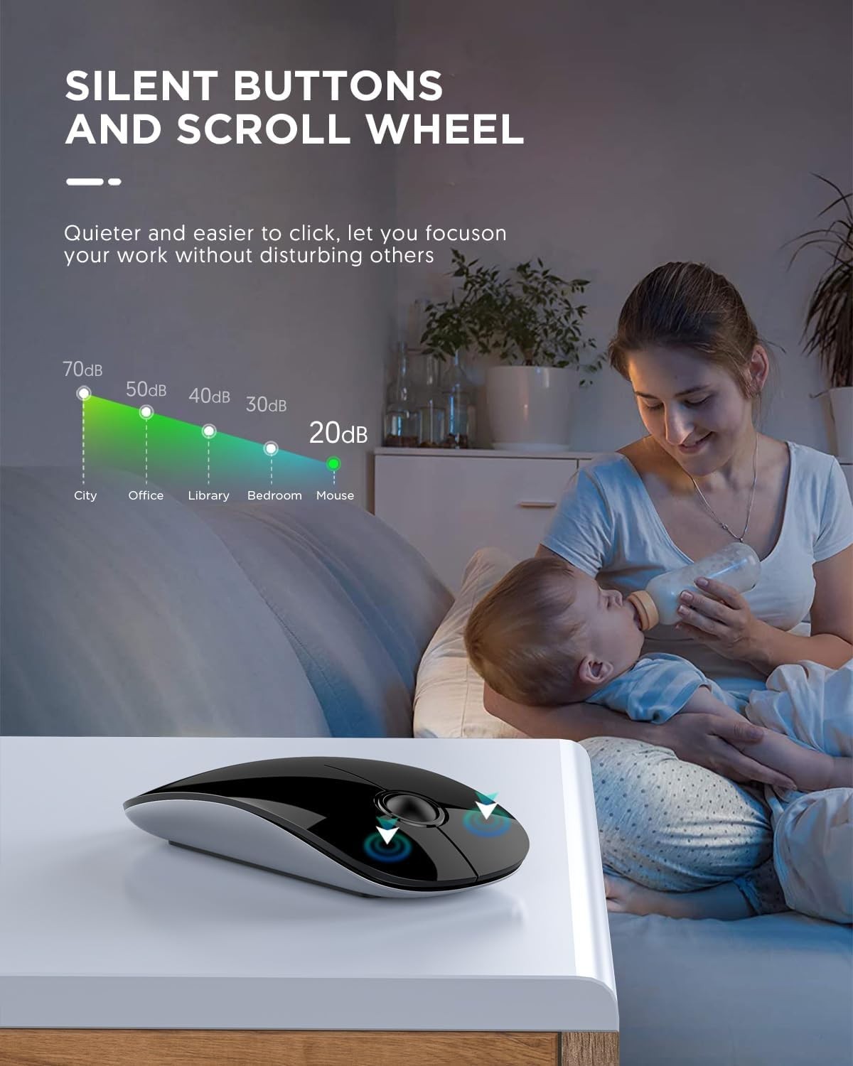 Bluetooth Wireless Mouse – Dual Mode (BT5.1 + USB) Quiet Click, 1600 DPI – Black
