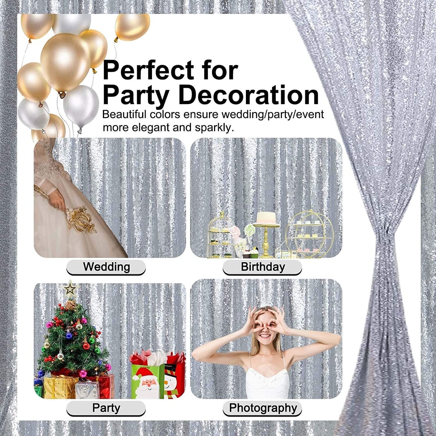 TCBESTO Silver Sequin Backdrop Curtain 8FTx8FT 1 Panel Sparkly Wedding Party Bac