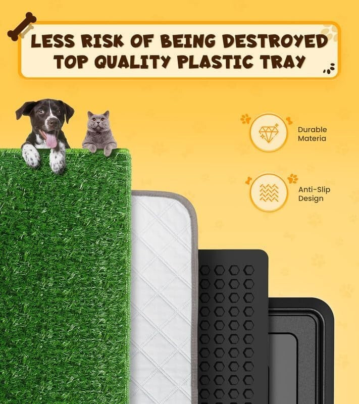 Super Absorbent Dog Grass Pad with Tray 20x16" Reusable Puppy Potty Training Mat