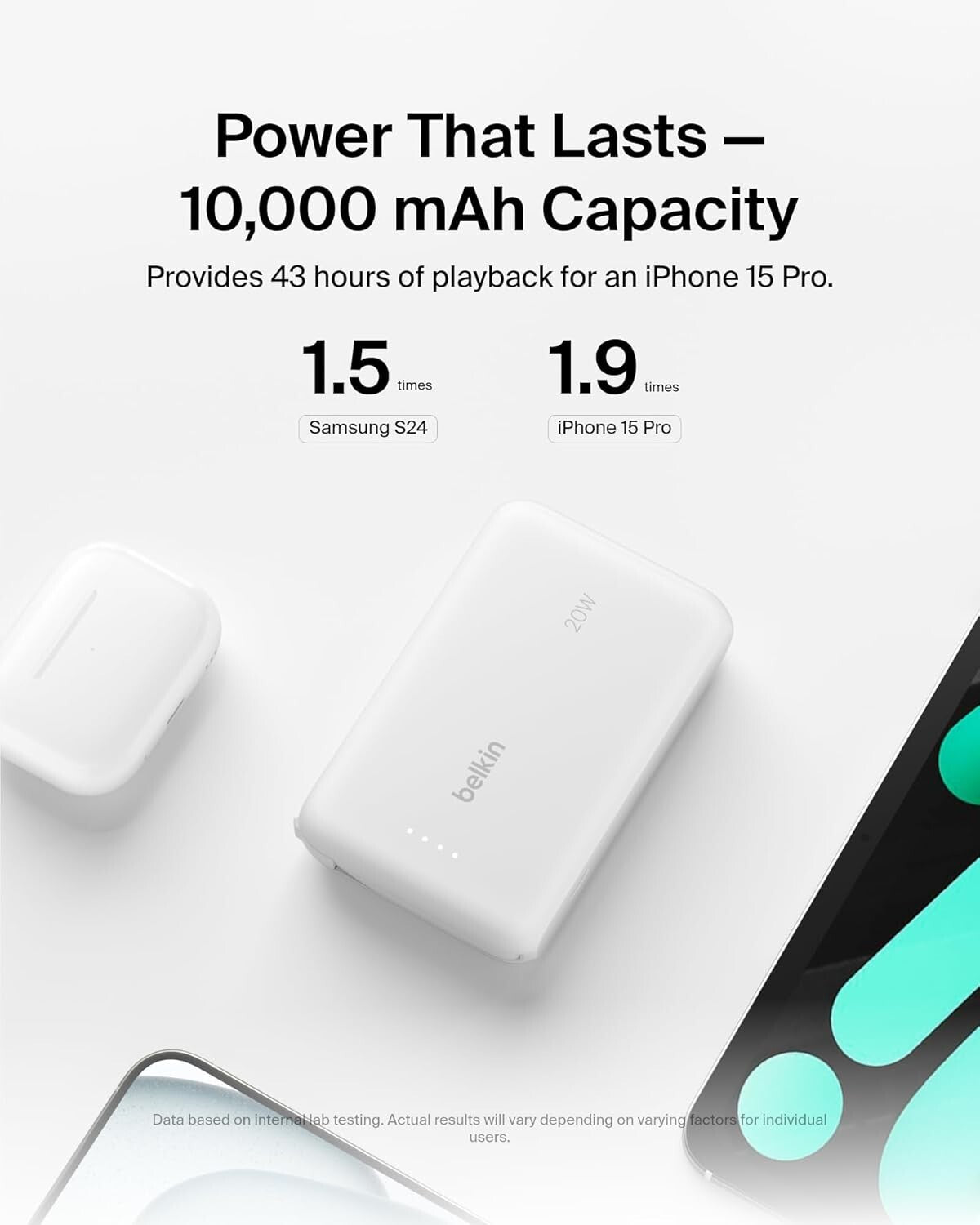 10K 20W Belkin Power Bank Portable Power Bank Integrated Cable PD