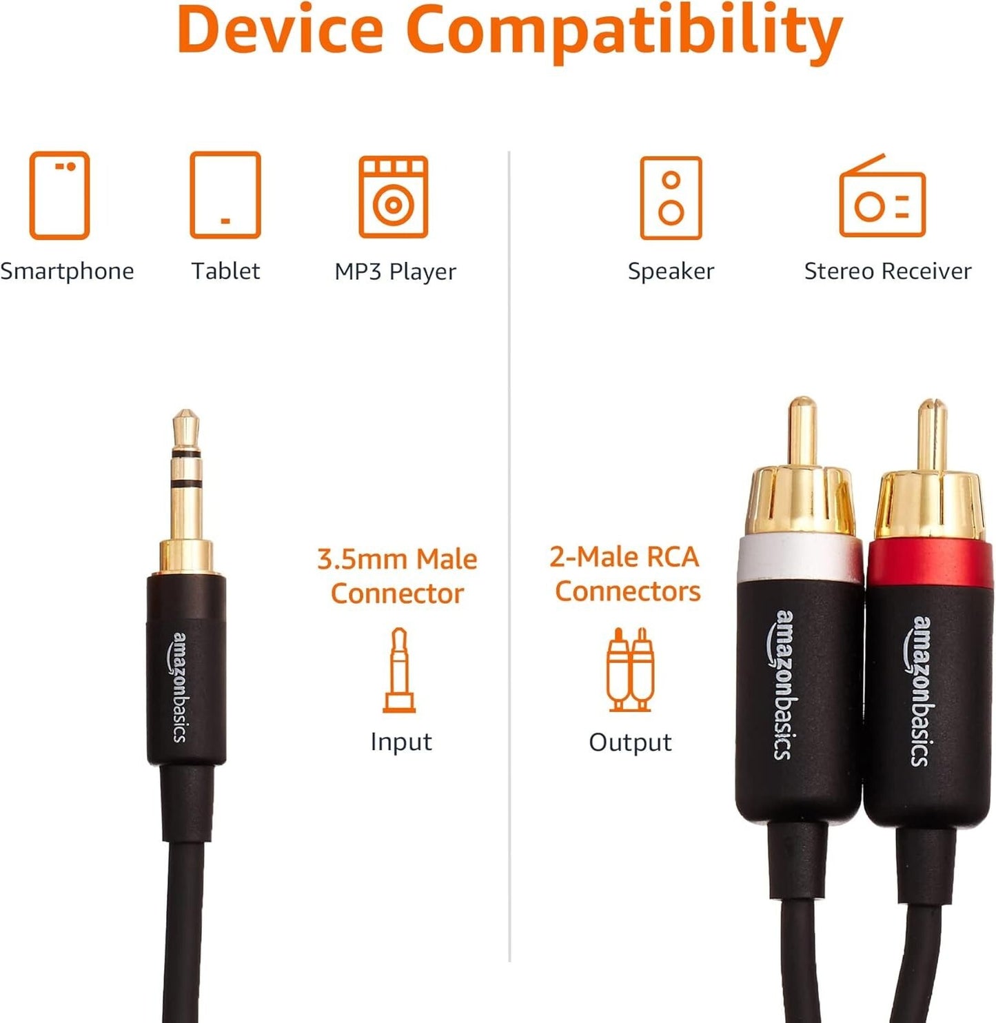 RCA Amazon Basics 35 Aux to 2 x Adapters Audio Cable Amplifiers