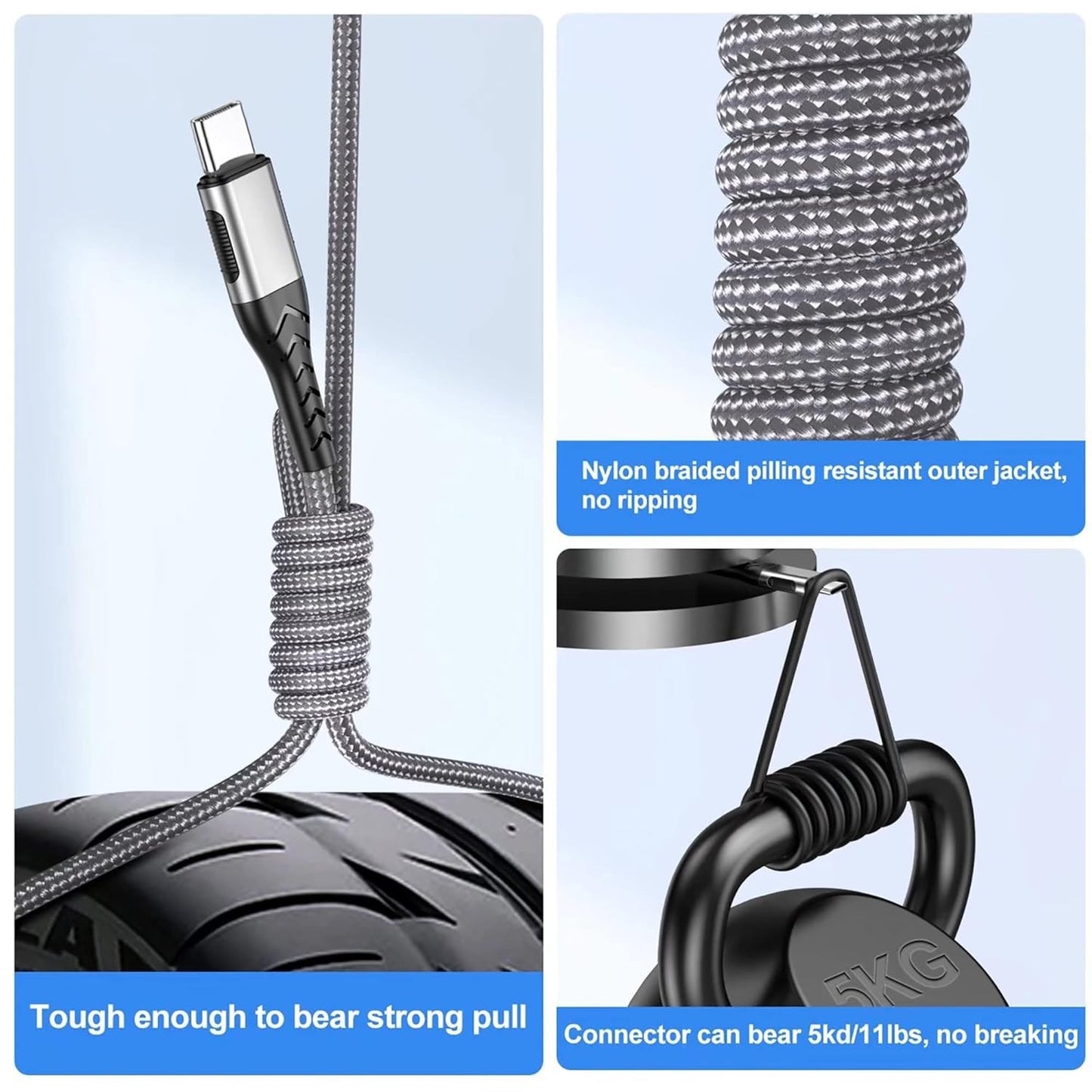 2-Pack 100W USB C to USB C Cable 10FT Fast Charger for iPhone 15 Pro Max Silver