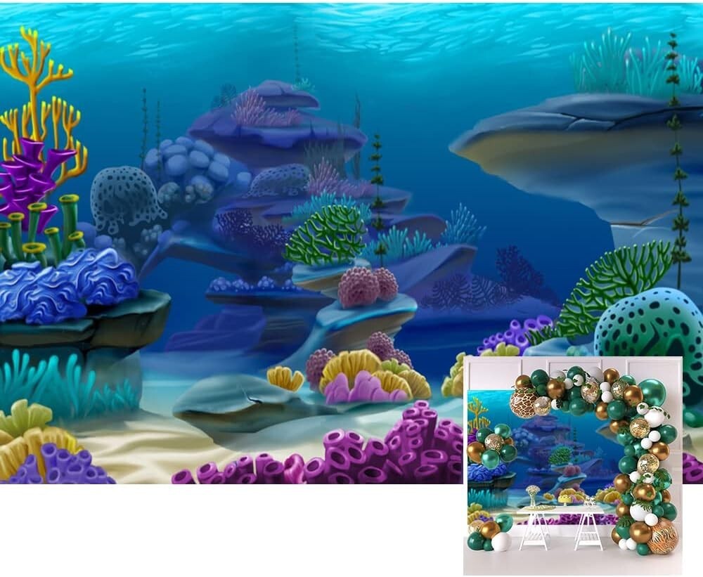 12x8ft Summer Aquarium Blue Underwater Photography Backdrop Colorful Coral Reef