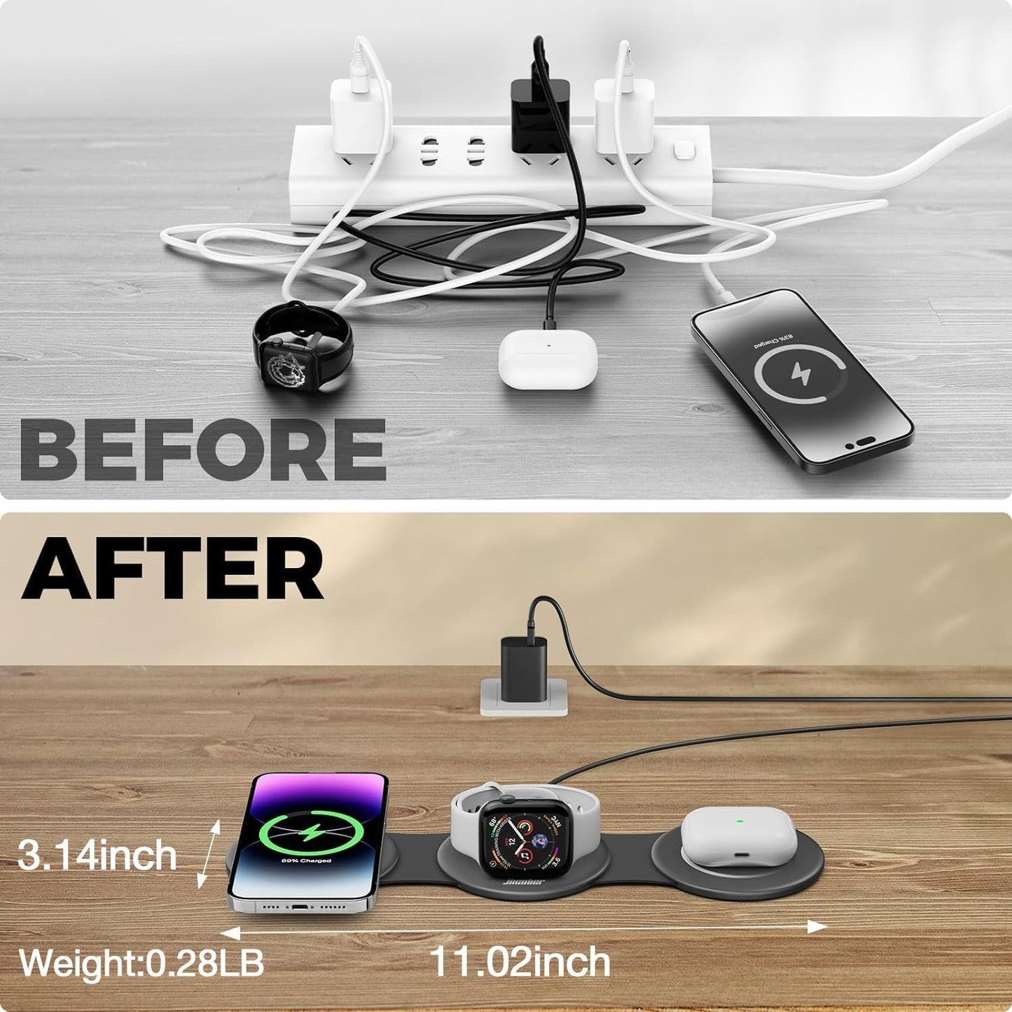 3-in-1 Wireless Charger for iPhone, Apple Watch & AirPods – 18W Foldable