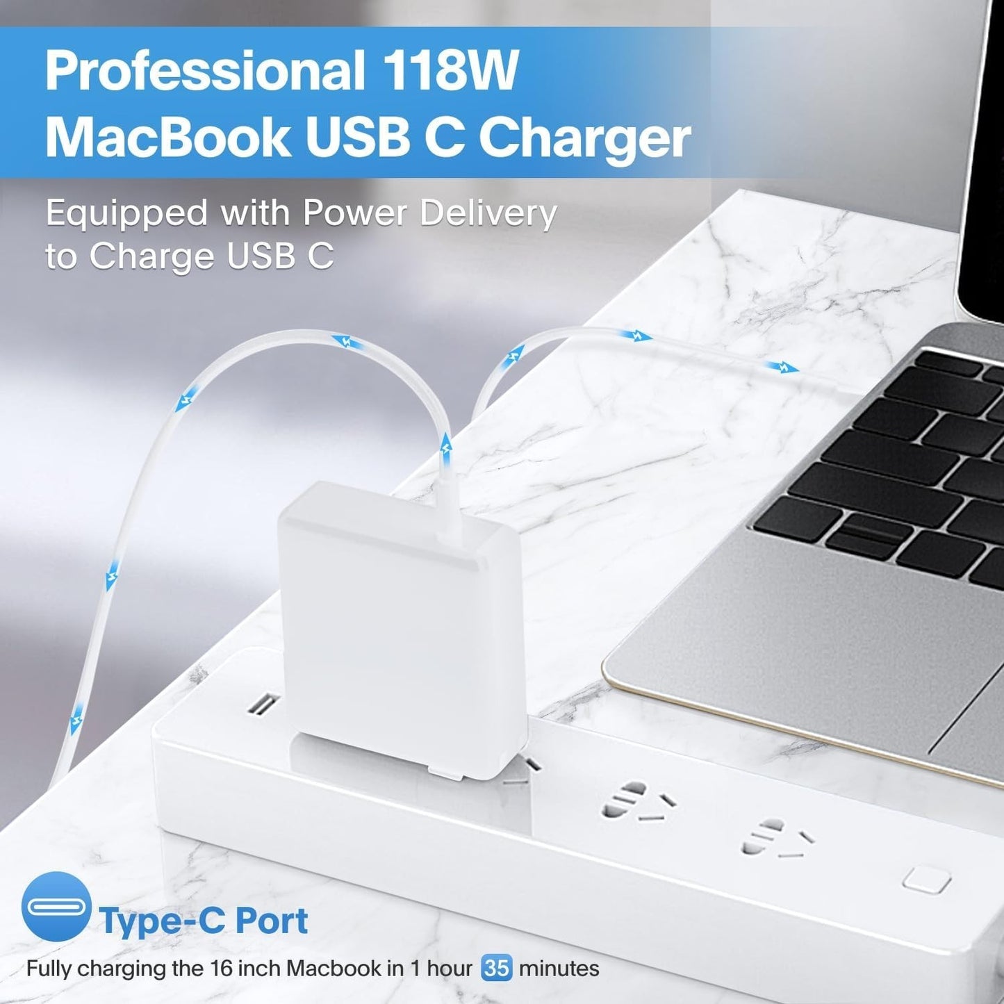 MacBook Pro 118W USB-C Fast Charger + Cable Compatible M1/M2/M3/M4 MacBook, iPad