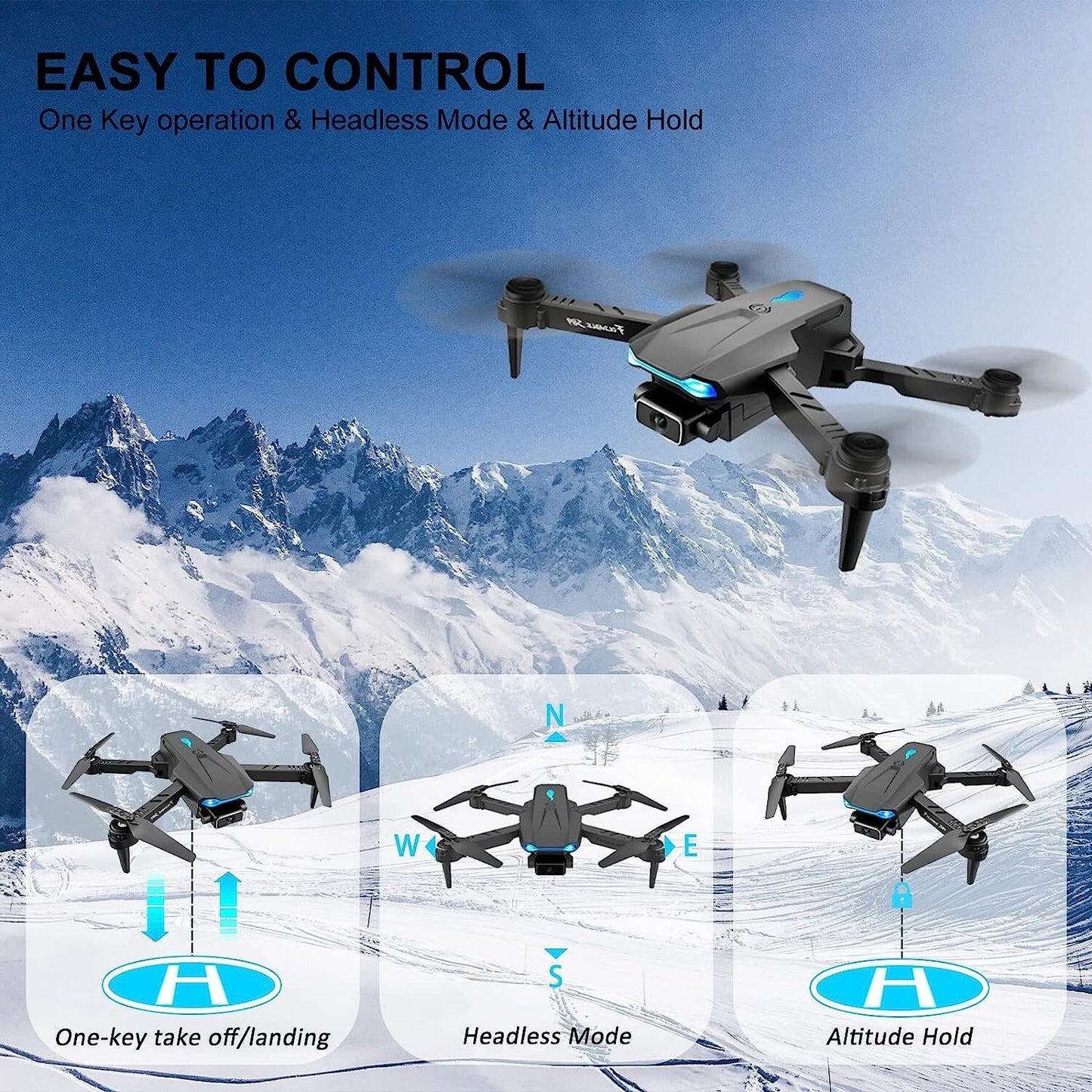 FPV APP w Dual Camera AdultsKidsBeginners control Foldable Mini Drones