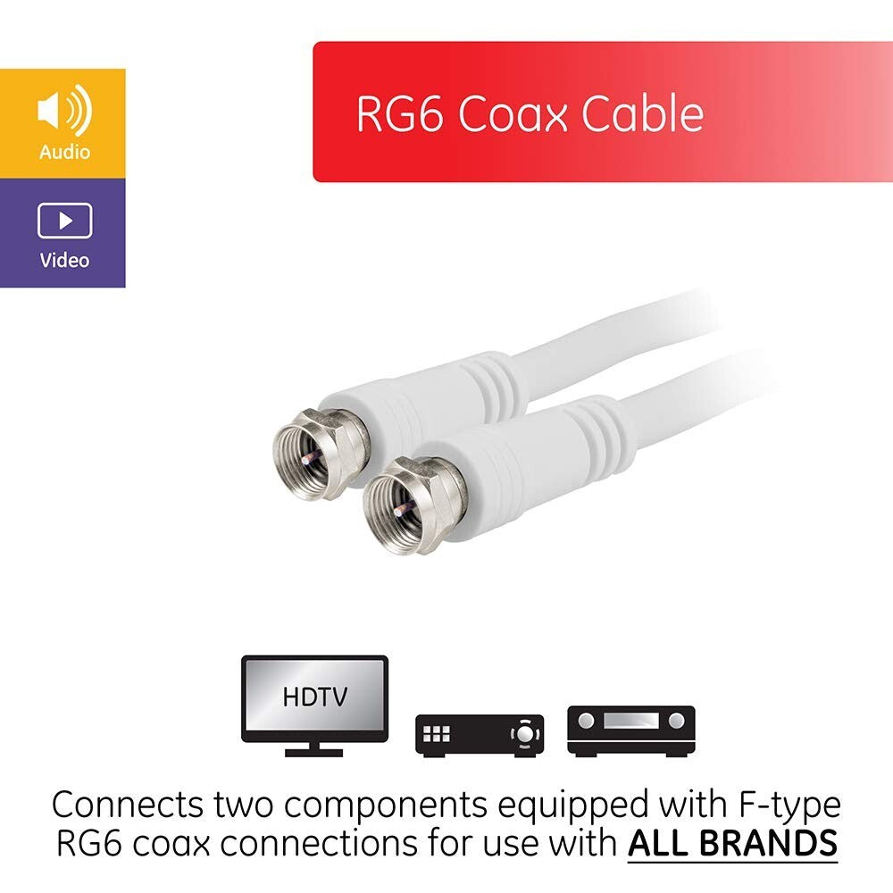 RG6 GE Coaxial Cable 15 Ft FType Connectors Double Shielded Coax Input o