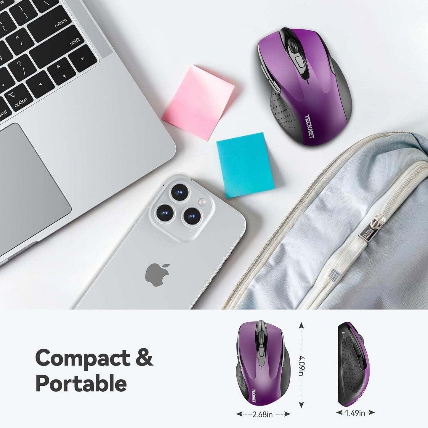TECKNET Wireless Mouse for Laptop, Silent Mouse Quiet Click, Computer Mouse Wire