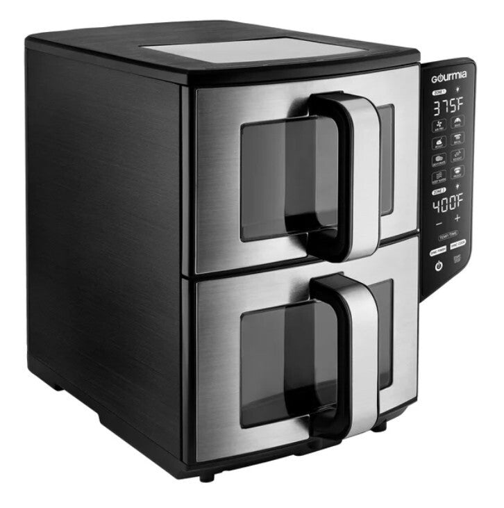 NEW 11-QT Gourmia Dual Basket Air Fryer Smart Finish 4Layer Cooking