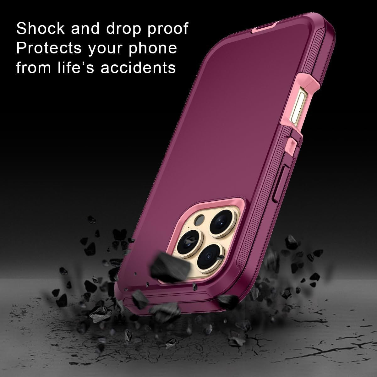 iPhone 16 Pro Tough Case Drop/Dust Proof 3-Layer Rugged Cover (No Screen) Purple