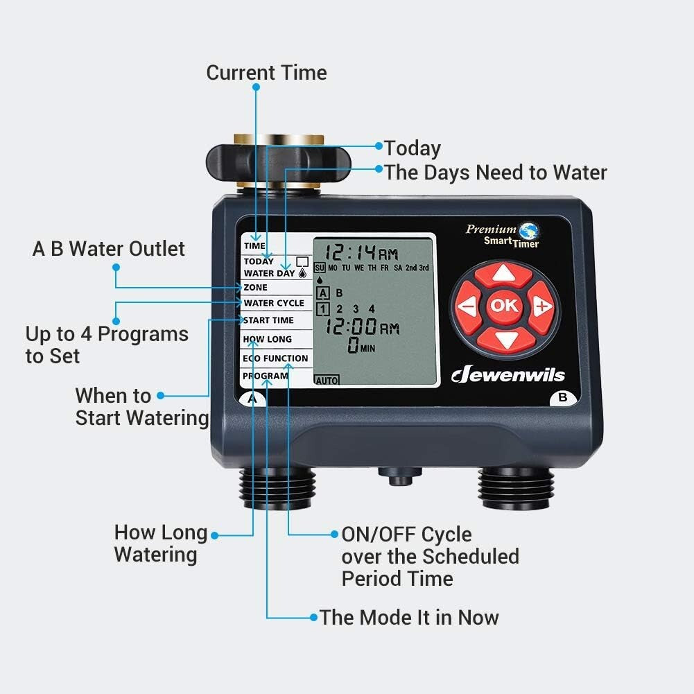 DEWENWILS Sprinkler Timer 2 Zone Water Timer Garden Hose Programmable Hose