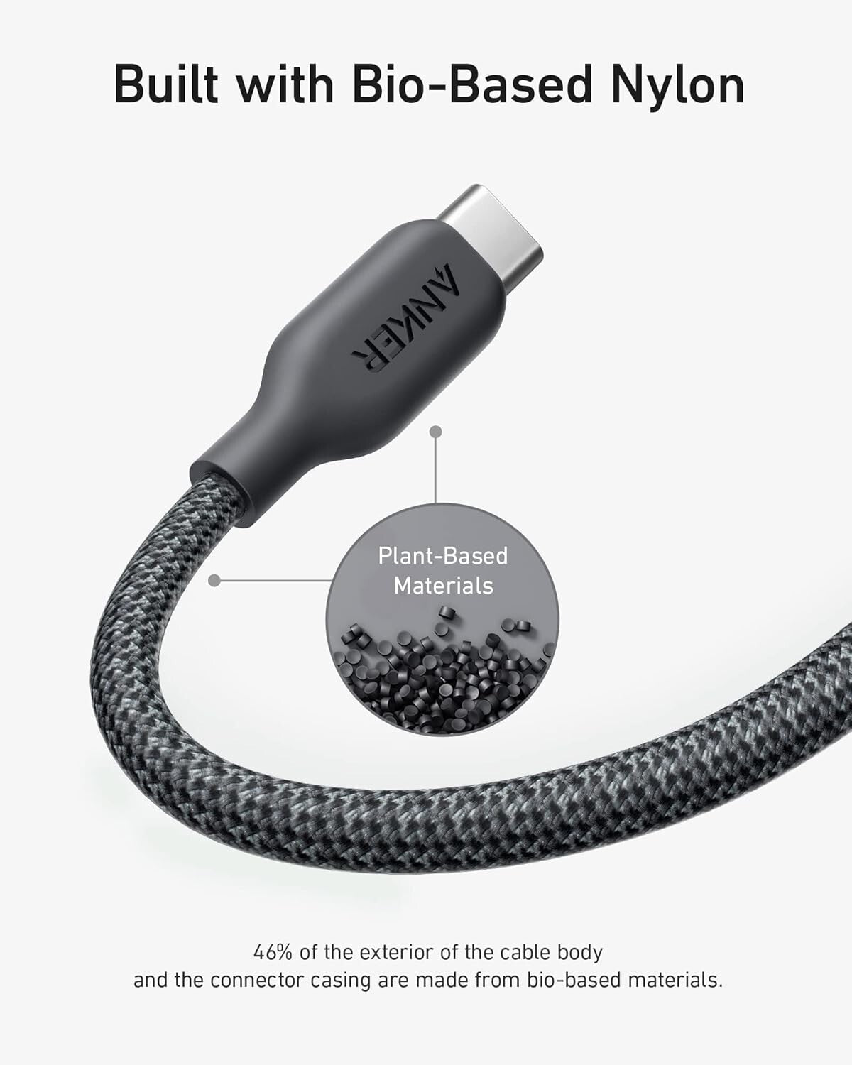 Anker 6 ft USB‑C to USB‑C 240 W Fast Charge Cable – Bio‑Braided Phantom Black