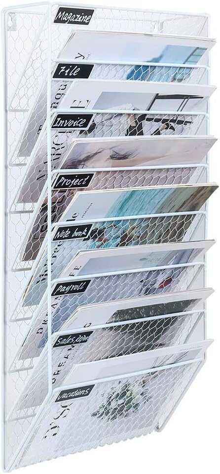 PAG 8 Pockets Wall File Holder Wall Mounted Mail Organizer Metal Chicken Wire