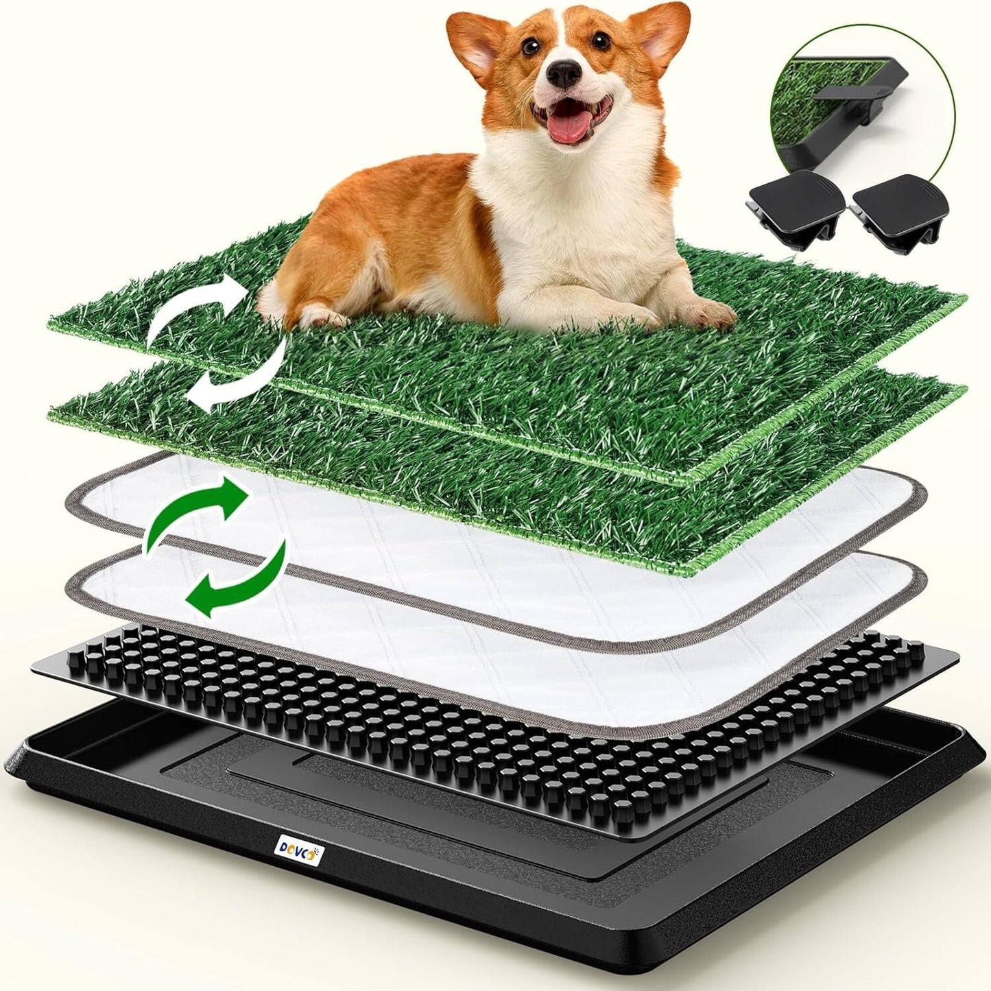 Super Absorbent Dog Grass Pad with Tray 20x16" Reusable Puppy Potty Training Mat