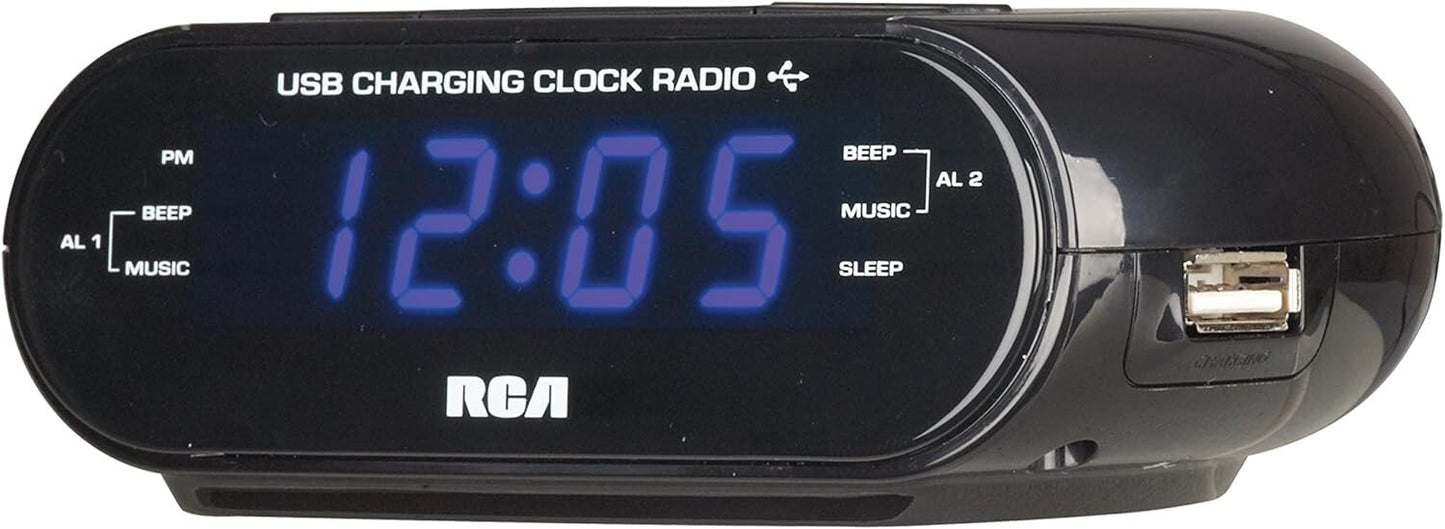 RCA RC207A Charging Clock Radio 06Inch Blue FM Radio